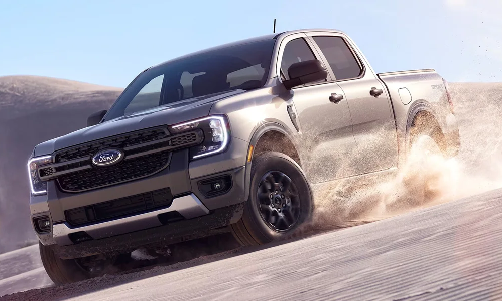 The 2024 Ford Ranger driving on a dusty road